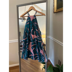 Mumu Mini Dress XS Green Pink Leaf Print